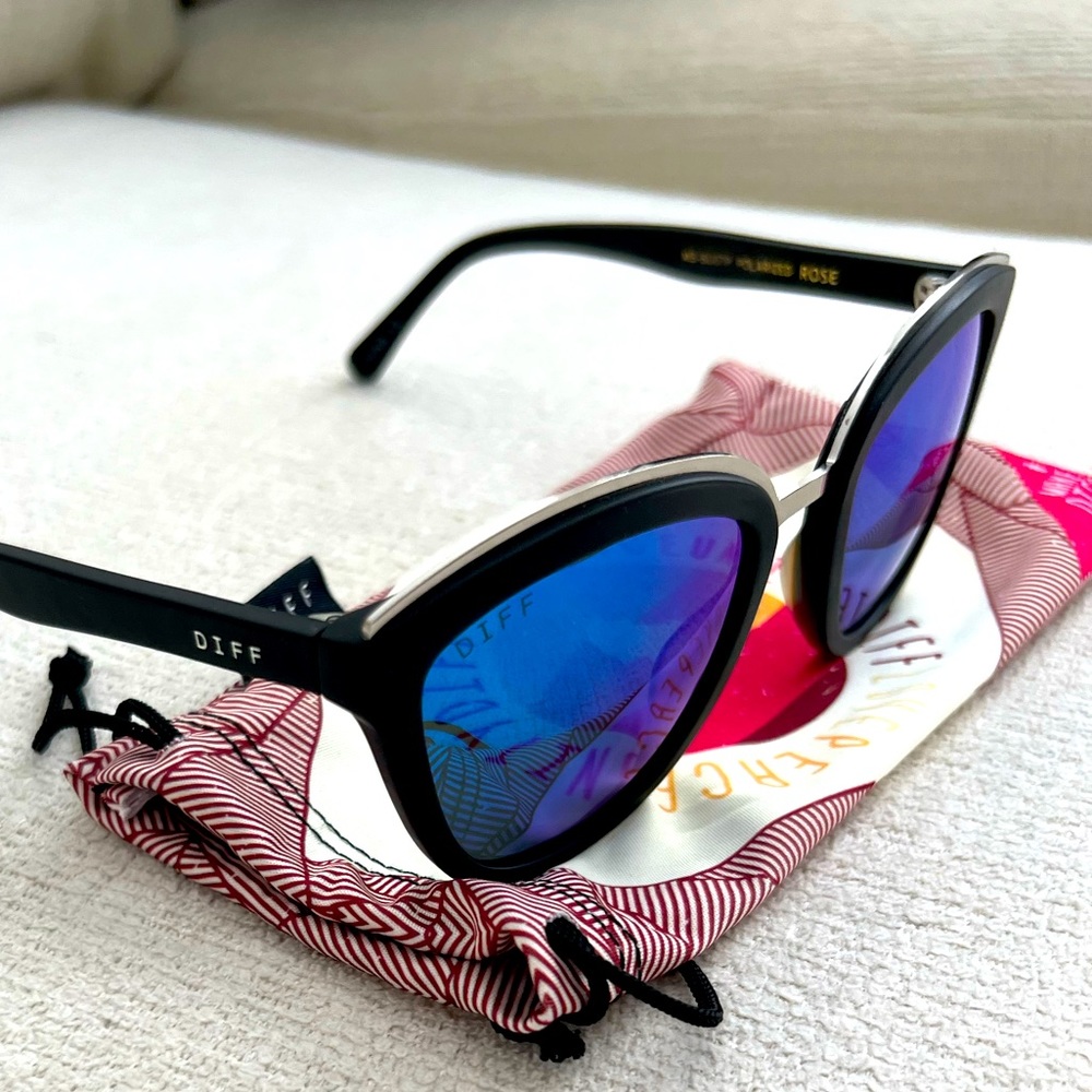 Diff Eyewear Blue/Matte Black Polarized Rose Sunglasses